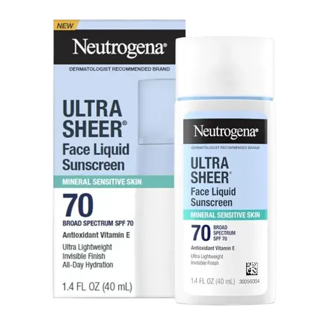 Neutrogena Ultra Sheer Face Liquid Mineral Sunscreen SPF 70 , 1.4 Fl.oz