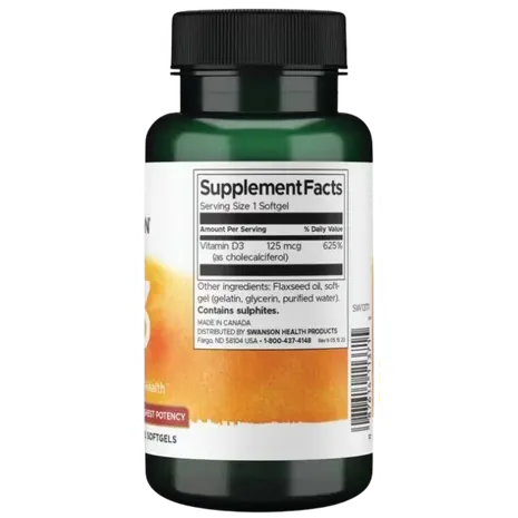 Swanson Vitamin D-3, 5000 IU - 250 softgels