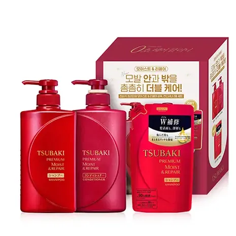 Tsubaki Premium Moist & Repair Shampoo 490 ML +  Conditioner 490 ML  +Plus Shampoo Refill Set 330 ML
