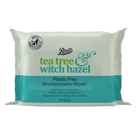 Boots Tea Tree & Witch Hazel Biodegradable Cleansing & Toning Wipes 25s