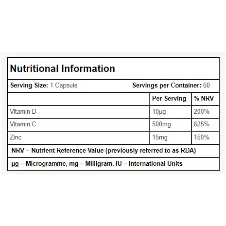 Simplysupplements Immune Support with Vitamin C, Vitamin D & Zinc 60 Capsules
