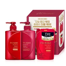 Tsubaki Premium Moist & Repair Shampoo 490 ML +  Conditioner 490 ML  +Plus Shampoo Refill Set 330 ML