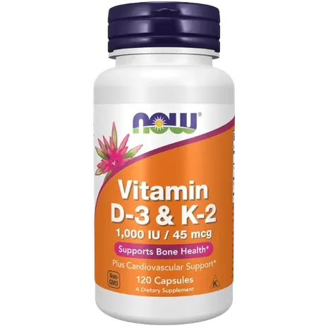 NOW Foods Vitamin D-3 & K-2, Veg - 120 Caps
