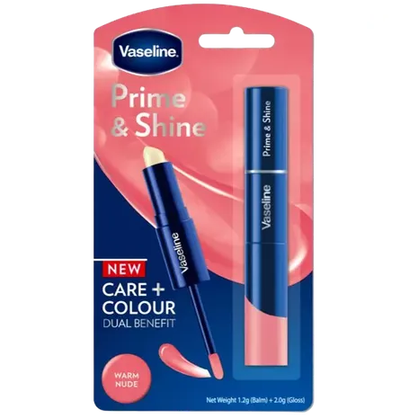 Vaseline Prime & Shine Warm Nude 2-in-1 Lip Balm and Coloured Gloss
