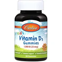 CarlsonLabs Kid's Vitamin D3 Gummies, 1000 IU Natural Fruit - 60 gummies