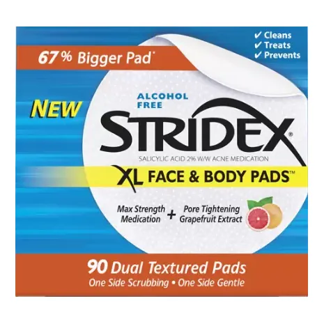 Stridex 2% Salicylic Acid Pads For Body and Face - XL Size - 90 Pads