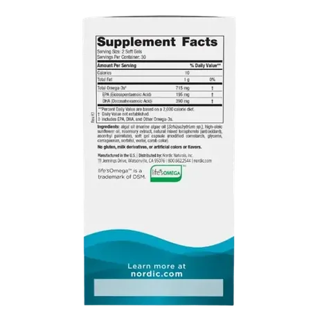 Nordic Naturals Algae Omega - 715mg Omega 3 - 60 softgels