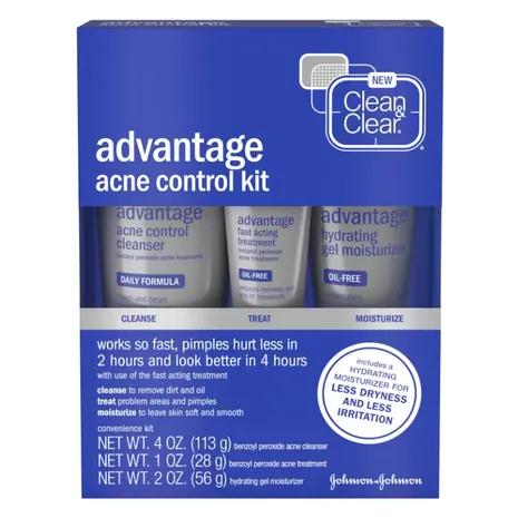 Clean & Clear  Advantage Acne Control Kit -  with 10% benzoyl peroxide cleanser and benzoyl peroxide gel cream for acne india